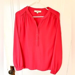 LOFT Vibrant Pink/Coral Button-Down Henley Blouse